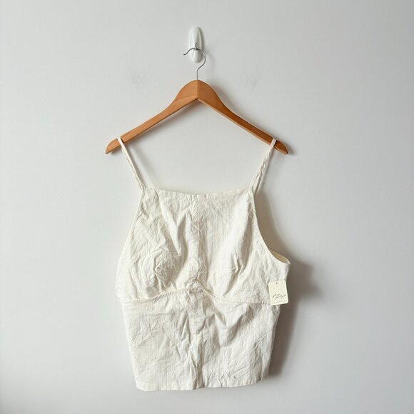 Free People James Linen Top Cropped NWT Optic White Size XL - Picture 6 of 9